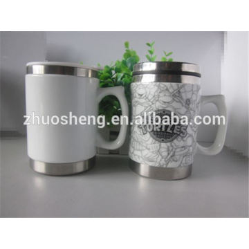 2015 best selling creative multicolor double wall painting ceramic mug with lid and handle